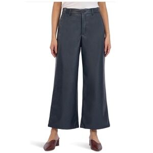 Kut from the Kloth Aubrielle Navy Faux Leather‎ Wide Leg Cropped Pants Size 10